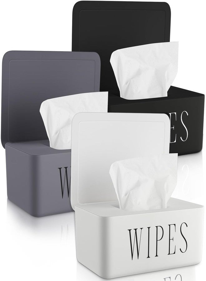 Singhoow 3 Pack Baby Wipes Dispenser Holder Wipe Container for Bathroom with Lid Toilet Tissue Paper Storage Refillable Box for Home Office Cars(Small,Black, White, Gray) - Image 1